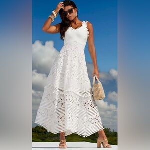 Boston Proper Mixed Media Lace Pom Pom Dress